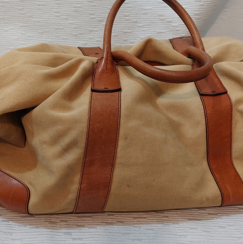 Polo by Ralph Lauren Beige Canvas Duffle with Brown Leather Trim - Picture 8 of 13